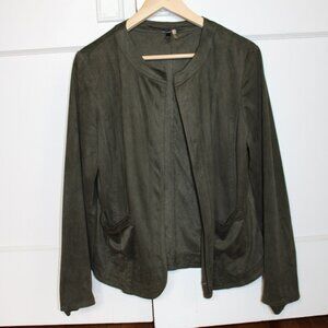 Kaktus Green Suede Openfront Jacket Buttonless Spring Casual Pockets Size M